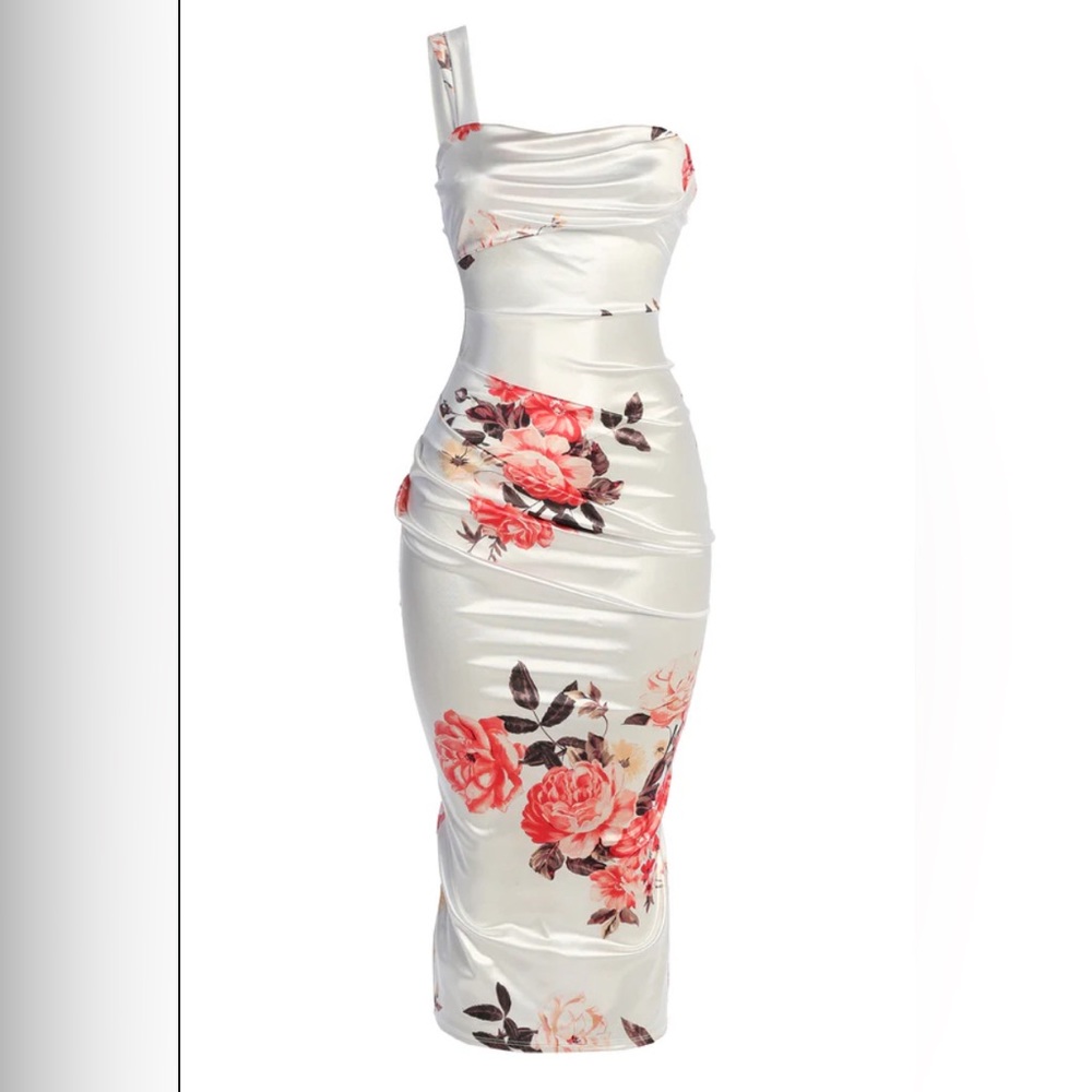 Satin Flower One Shoulder Dress